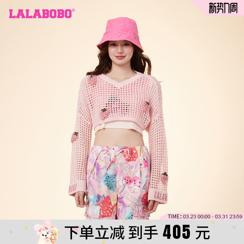 中国风LALABOBO24新春款休闲短款草莓圆领针织衫女|LBDB-WSTM12