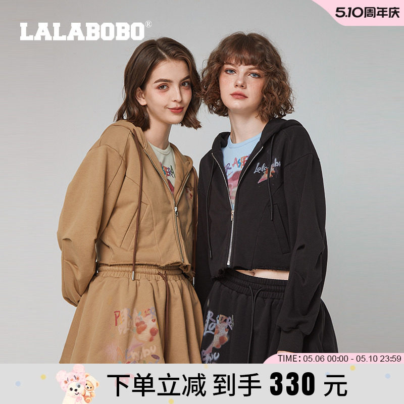 LALABOBO24年夏季卫衣女长袖新款官方正品早秋连帽美式潮上衣外套
