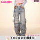 纯棉牛仔裤 沈月同款 小熊工装 宽松复古直筒休闲裤 LALABOBO24春季