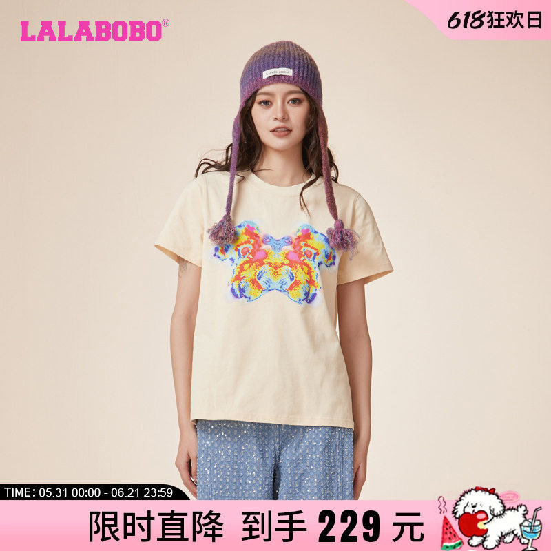 【沈月同款】LALABOBO2024夏新款甜辣可爱热成像套头短袖T恤米白