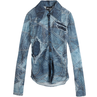 张慧贤同款LALABOBO24春休闲废土风网纱翻领长袖T恤|LBDA-WSDT13