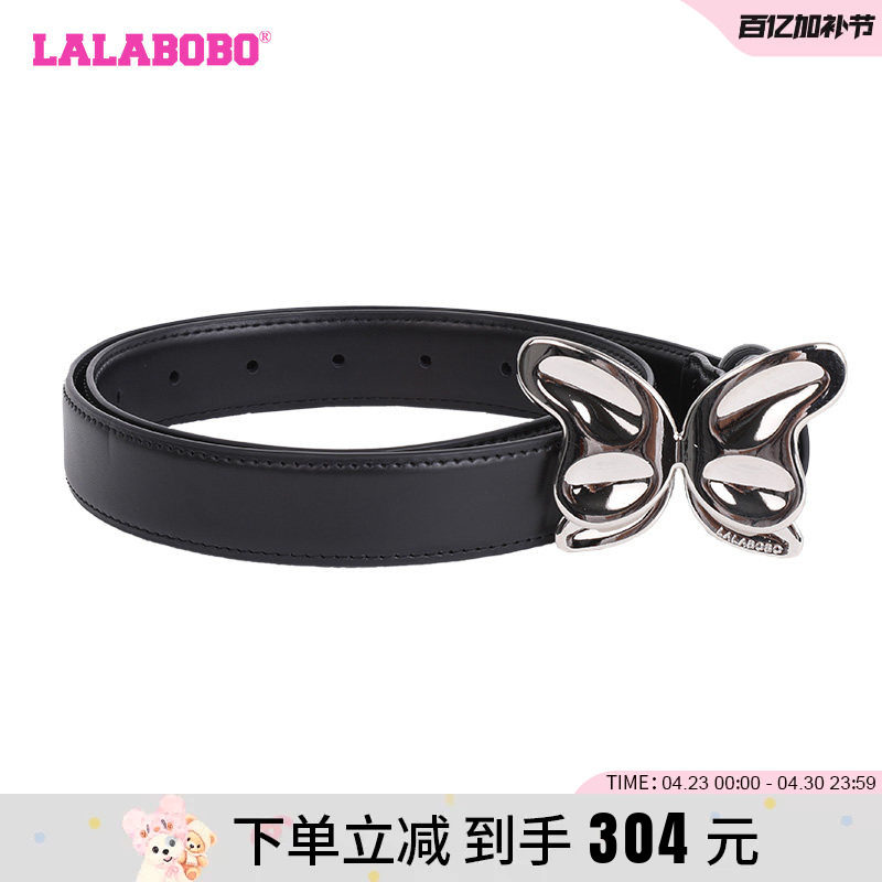 LALABOBO2023新款时尚百搭黑色LABO蝴蝶图案腰带女士|LBCC-WQPY27