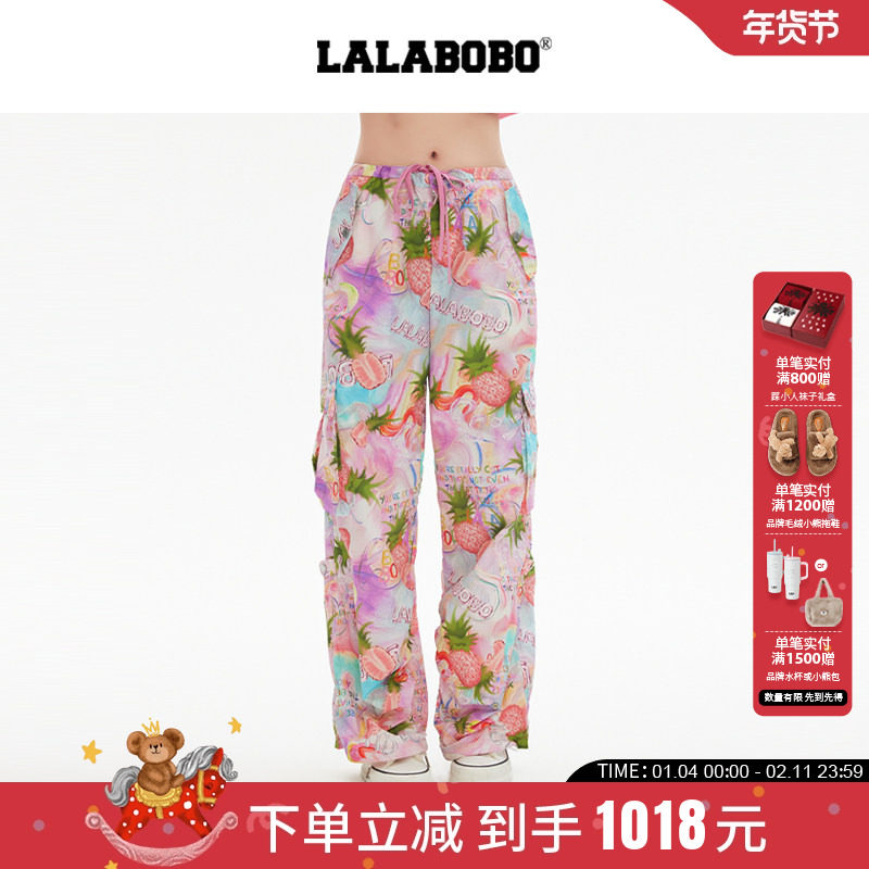【商场同款】LALABOBO25年休闲裤夏新款女原创大口袋印花直筒长裤,女装/女士精品,休闲裤,淘宝优惠券,粉丝福利购,淘宝优惠卷