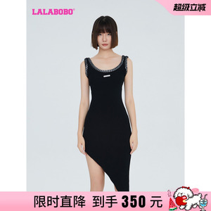 LALABOBO春秋新品款美式可爱X型毛织无袖连衣裙女|LBCC-WLZY30