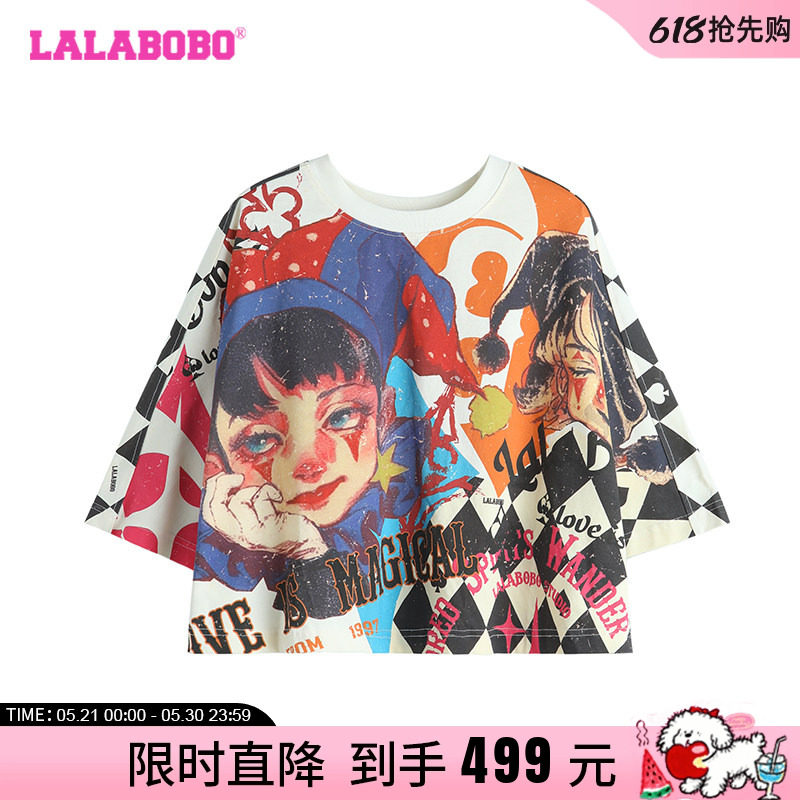 【商场同款】LALABOBO24年秋季T恤女原创新款短袖印花独特酷上衣