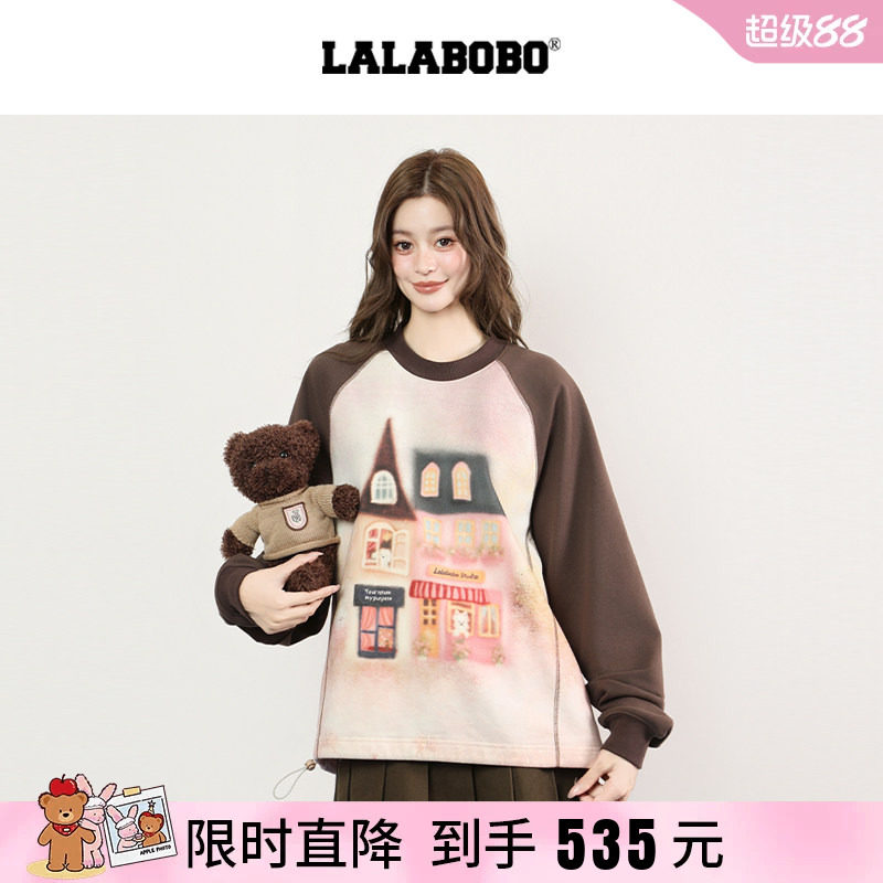 LALABOBO房子插肩长袖T恤