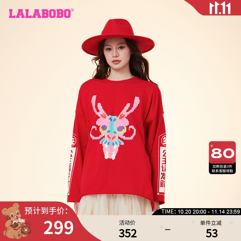 LALABOBO长袖T恤女复古休闲