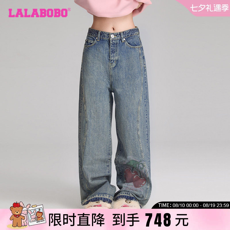LALABOBO樱桃图案牛仔裤