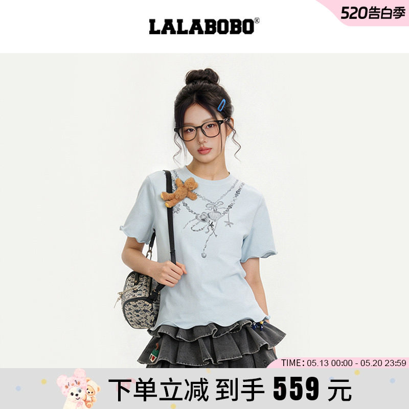【商场同款】LALABOBO26年春新款正肩短袖原创3D印花修身T恤