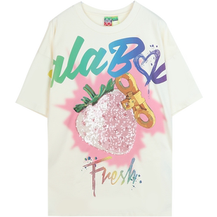 苏拉雯雅同款LALABOBO立体白发条草莓纯棉圆领短袖T恤LBDA-WSDT37