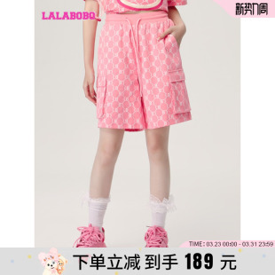LBCB 复古老花宽松运动休闲阔腿短裤 WXZD40 新款 LALABOBO2023夏季