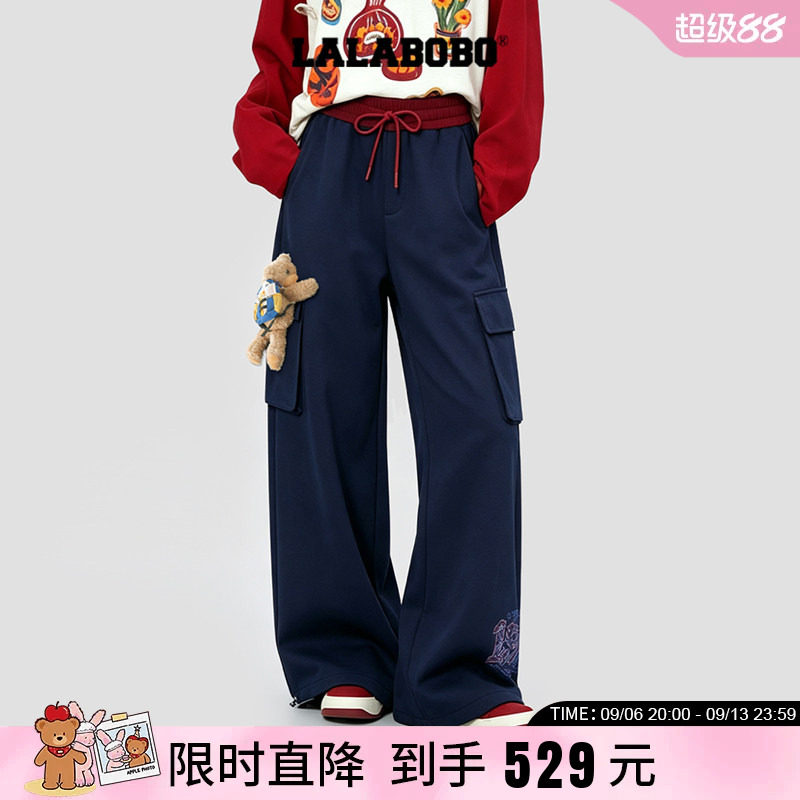 卫裤美式复古印花宽松直筒休闲裤