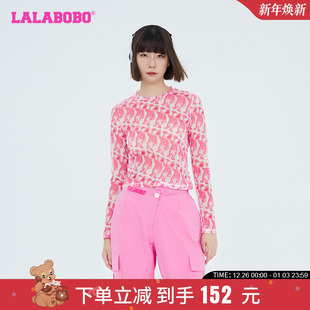 WSDT20 T恤上衣女LBCC LALABOBO2024春夏新款 可爱百搭女团网纱长袖
