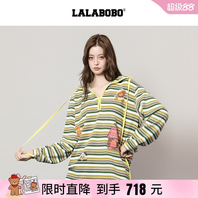 LABO复古小熊条纹卫衣
