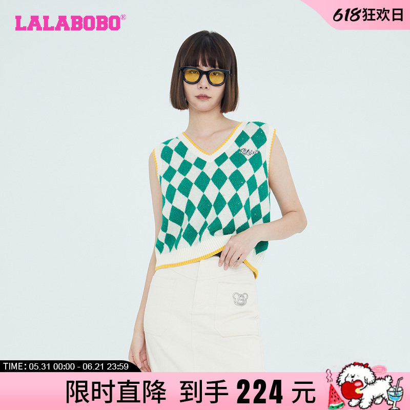 LALABOBO24春夏新品款美式可爱V领毛衣针织背心衫女|LBCC-WSTM11