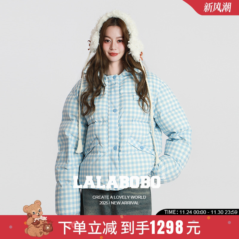 LALABOBO可爱格纹羽绒服