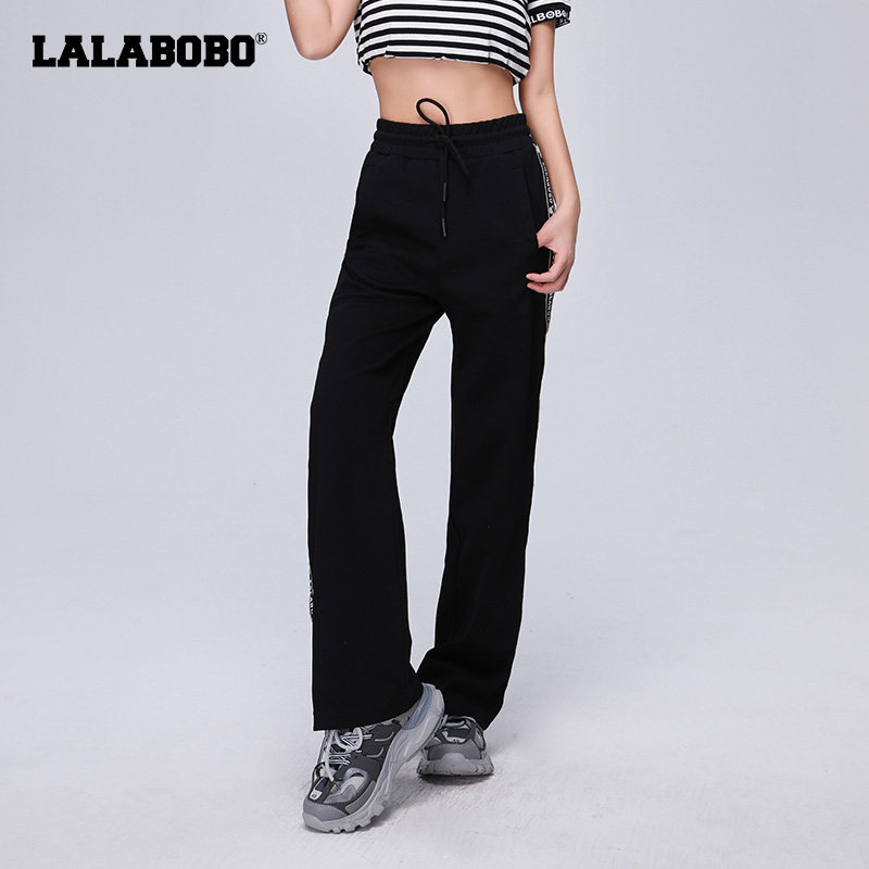 LALABOBO2024春秋新款字母水果香蕉阔腿针织休闲裤女|