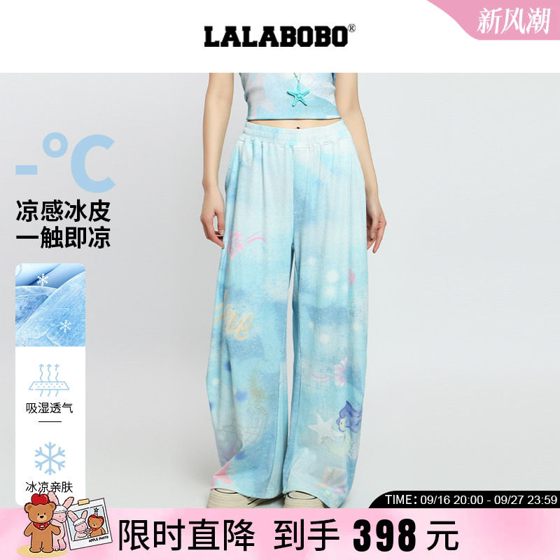 凉感阔腿裤手绘印花直筒休闲裤