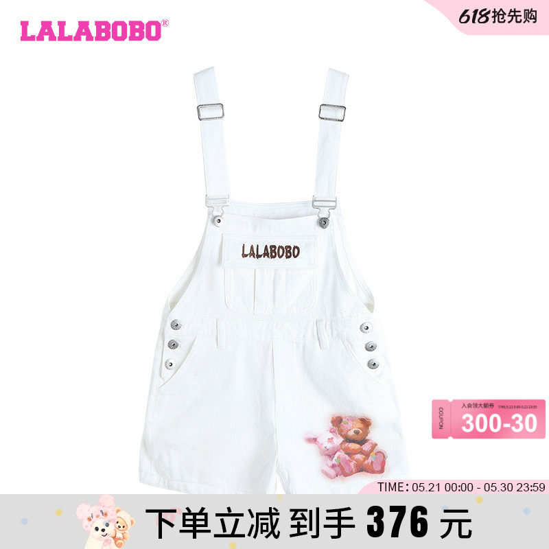 LALABOBO24夏季新款复古休闲立体熊图案背带牛仔短裤|LBDB-WLZT11