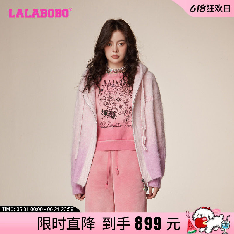 LALABOBO冬季新款渐变宽松休闲连帽毛衣针织衫女|LBCD-WSTM61