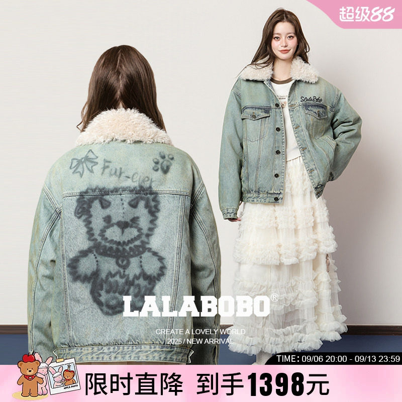 LALABOBO涂鸦小熊牛仔外套