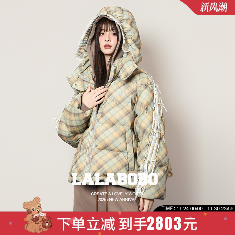 LABO奶油小狗蝴蝶结蕾丝羽绒