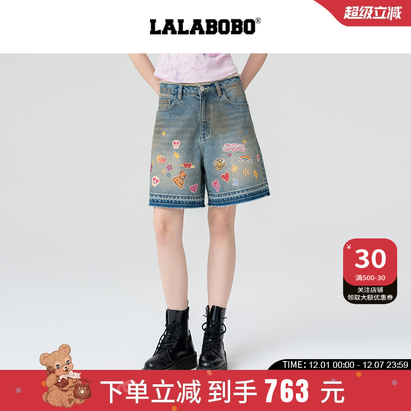 LALABOBO贴纸印花牛仔短裤