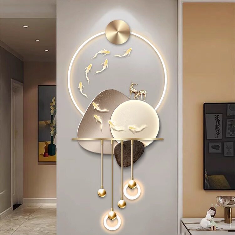 石来运转客厅电视背景墙格栅挂画 画高档立体LED壁灯玄关走廊装饰