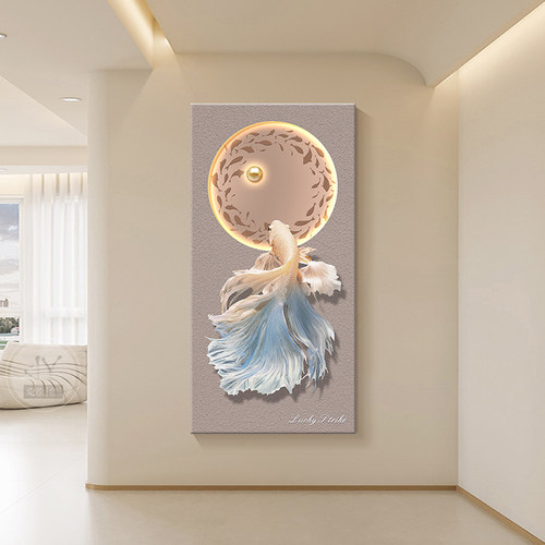 新中式入户玄关装饰画 画轻奢创意锦鲤灯画 画高级感走廊过道挂画