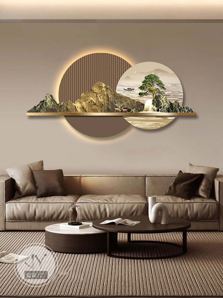 新中国风客厅装饰画背金山沙发背景墙画大气山水画高端夜光壁画