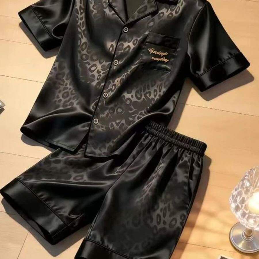春启男装4轻奢男士高端家居服薄款短袖冰丝短裤套装可外出穿睡a3