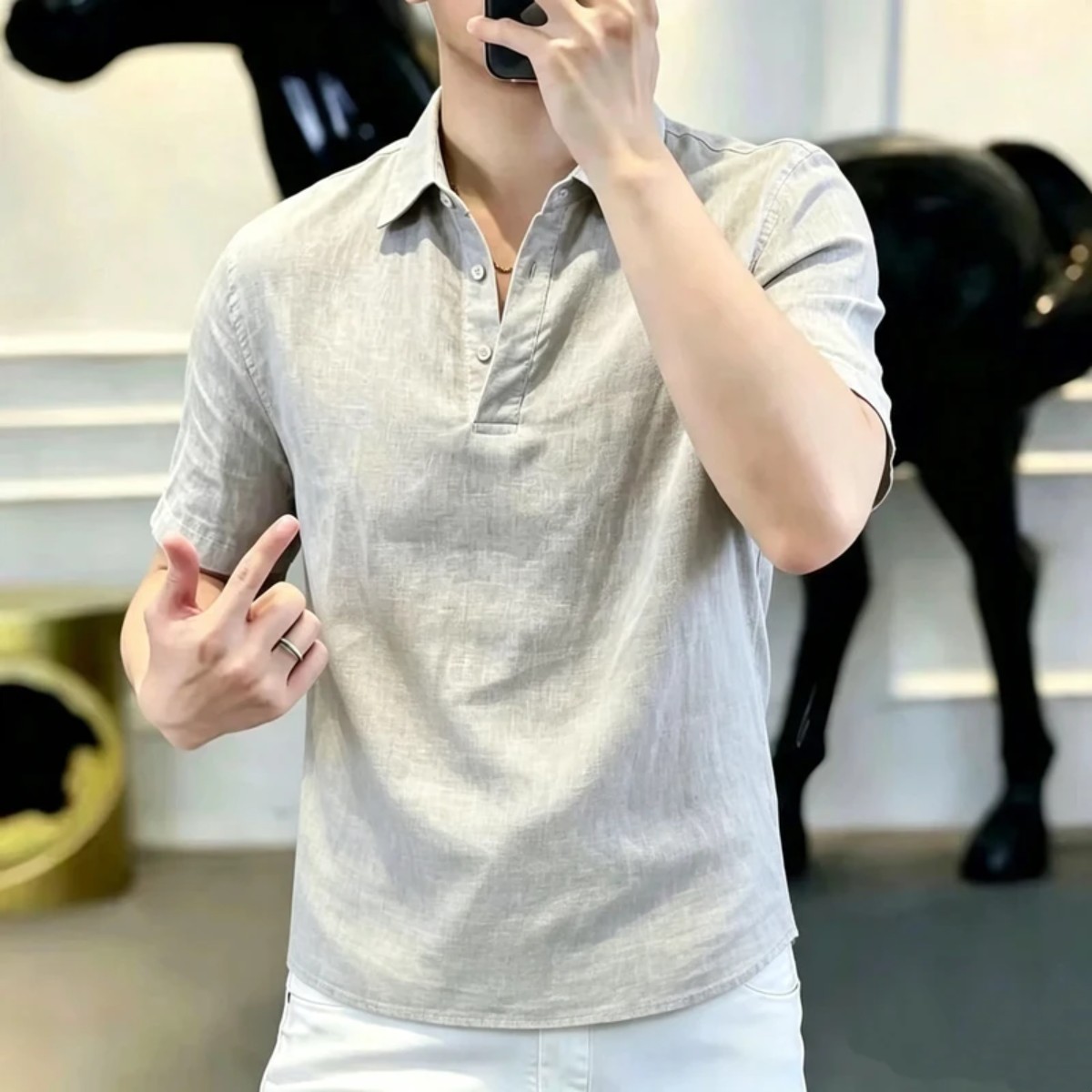 一琳老钱风男翻领短袖polo衫夏薄款透气休闲T恤松弛感半截袖百a8