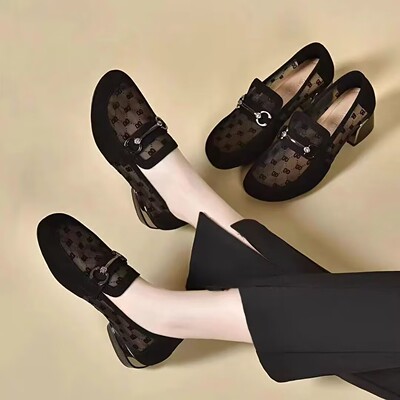 米娅鞋包女鞋镂空网纱豆豆鞋春夏女士款圆头绒面单鞋百搭妈妈鞋a7