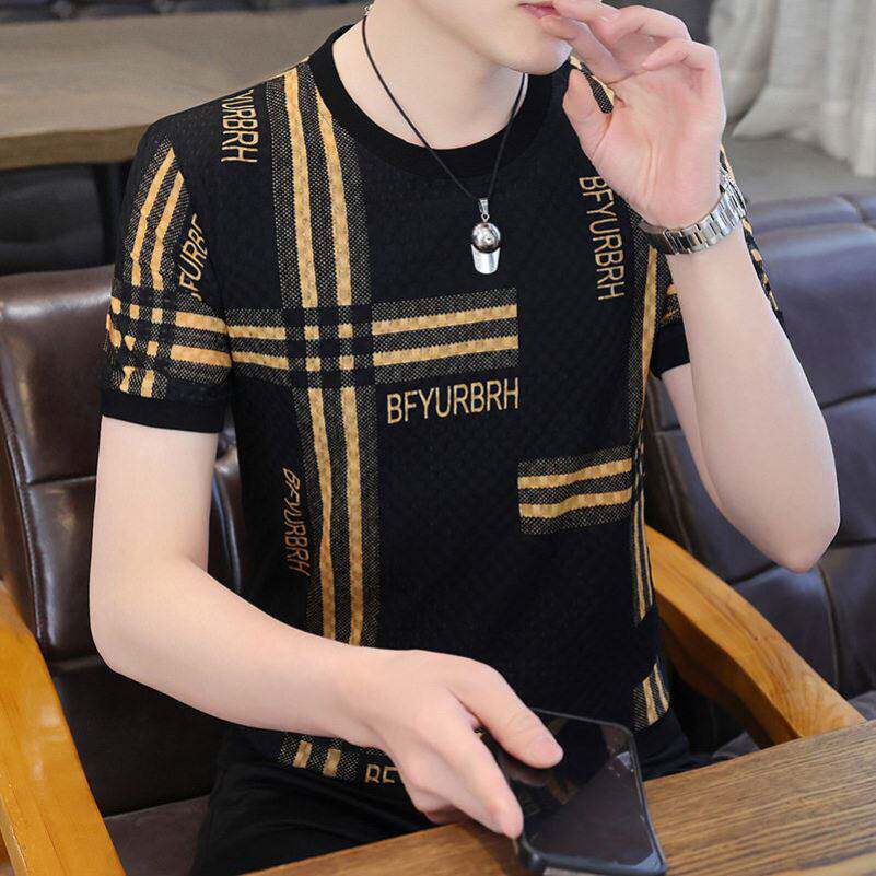 ~榕坤男装2026新款冰丝短袖T恤夏季男镂空网眼半袖修身百搭上衣a9