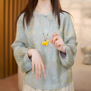 真值良品女装夏季新中式盘扣衬衫2026新款国风复古提花小衫上衣a5