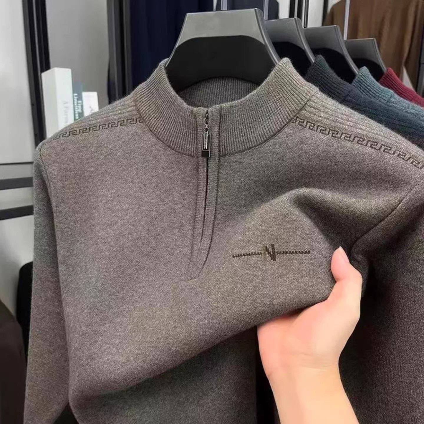 玟若男装加厚半拉链毛衣2026秋冬新款休闲百搭上衣男士针织打底衫