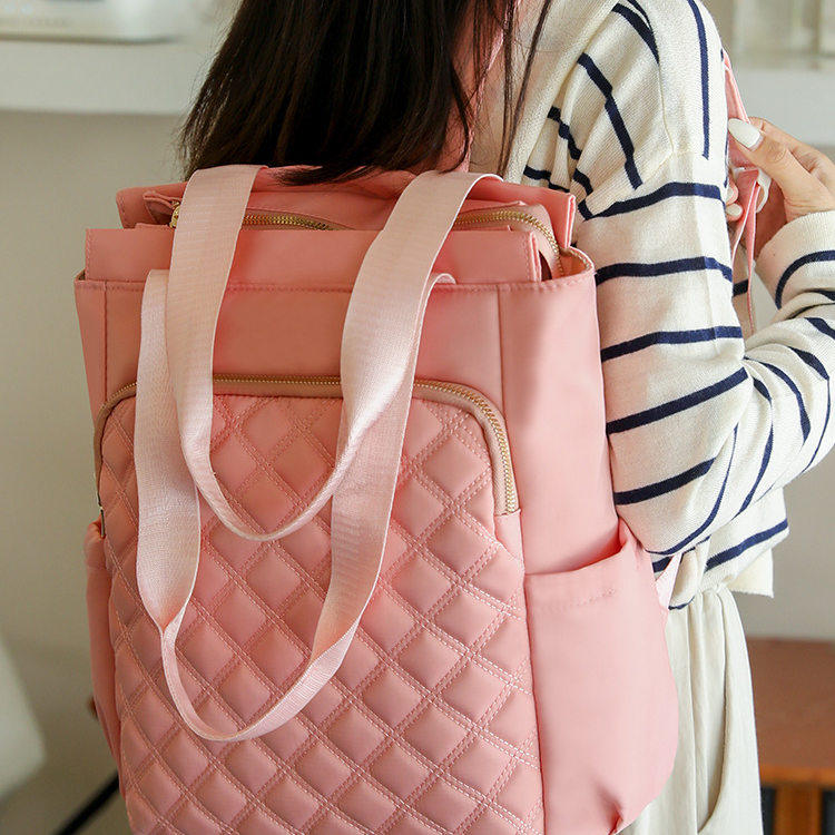 2026新款粉色菱格纹托特包女大容量单肩手提包通勤包通用款单肩a2