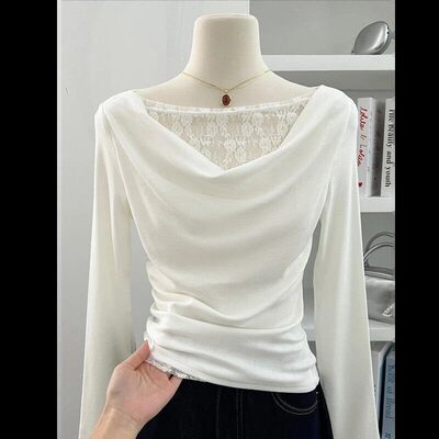 珍珍服饰工作室韩系荡领甜美假两件罩衫女2026新款修身休闲上衣a9