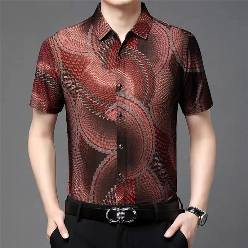 芸菲汇服饰男装飞行员衬衫夏季男士短袖提花薄款高档休闲T恤衬a9