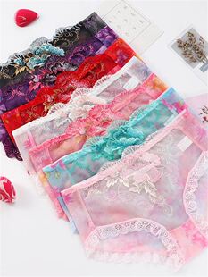 /鑫美宅服饰内裤花满屋夏季新款女士三角裤刺绣镂空蕾丝女神无痕