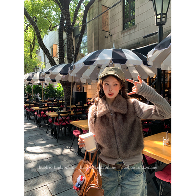 HuoHuo摩登girl毛毛拼接外套女