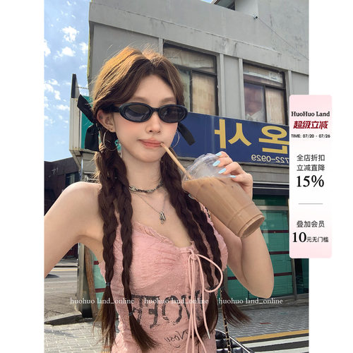HuoHuo 沁甜樱花 辣妹风2026夏季新款女蕾丝拼接字母辣妹雪纺吊带