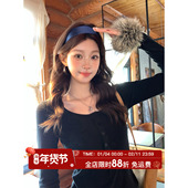 女休闲柔软舒适温暖袖 HuoHuo 毛拼接T恤 内搭标配 冬季 袖 间暖绒