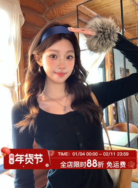 HuoHuo 袖间暖绒 内搭标配 冬季女休闲柔软舒适温暖袖毛拼接T恤