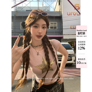 上衣女圆领星星印花短T恤 一眼心动2026春夏新款 HuoHuo 闪闪五星