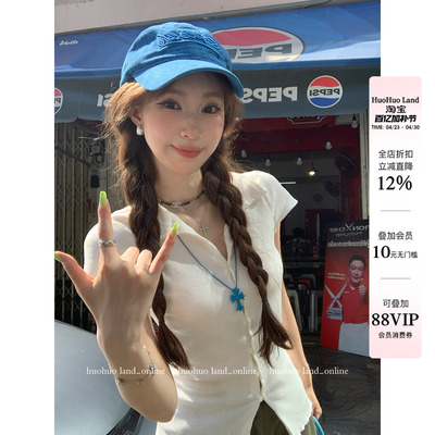 HuoHuo 加州OL 辣妹BM风2026夏季新款女修身短袖竖条纹肌理感T恤