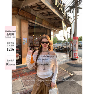 2026春夏新款 慵懒法式 上衣女一字肩字母微透T恤 轻氧主义 HuoHuo