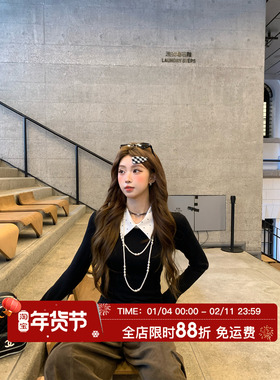 HuoHuo 波点艺术生 学院风2026春夏新款上衣女波点假两件针织衫