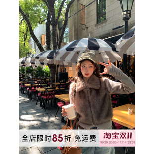 新款 针织拼接毛毛外套女秋冬季 2025环保毛马甲 摩登girl HuoHuo