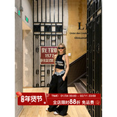 设计感休闲阔腿裤 HuoHuo 裤 女秋新品 随性周末 撕裂风拼接牛仔工装